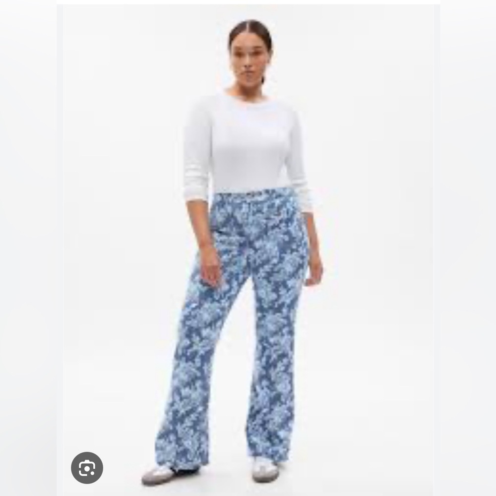 LoveShackFancy Blue Floral Flare Jeans